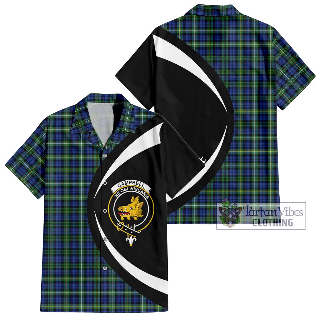 Campbell Argyll Ancient Tartan Short Sleeve Button Up with Family Crest Circle Style Kid - Tartan Vibes Clothing