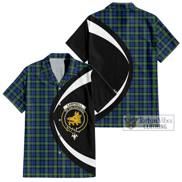 Campbell Argyll Ancient Tartan Short Sleeve Button Up with Family Crest Circle Style