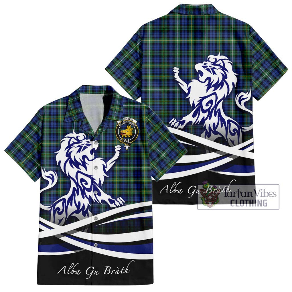 Campbell Argyll Ancient Tartan Short Sleeve Button Shirt with Alba Gu Brath Regal Lion Emblem Kid - Tartanvibesclothing Shop