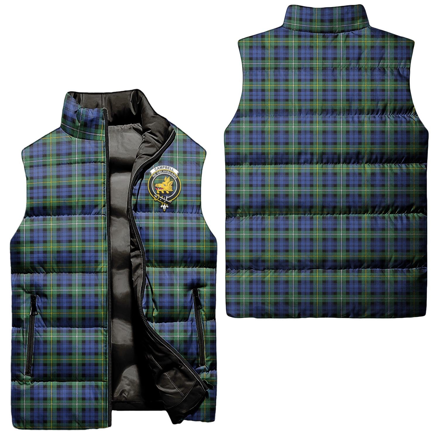 Campbell Argyll Ancient Tartan Sleeveless Puffer Jacket with Family Crest Unisex - Tartanvibesclothing