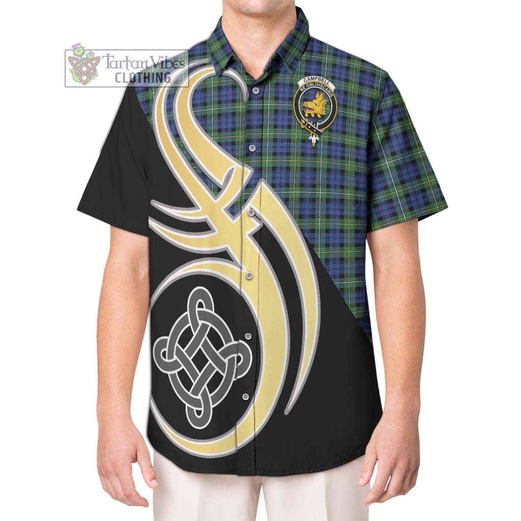 Campbell Argyll Ancient Tartan Short Sleeve Button Shirt with Family Crest and Celtic Symbol Style Kid - Tartan Vibes Clothing