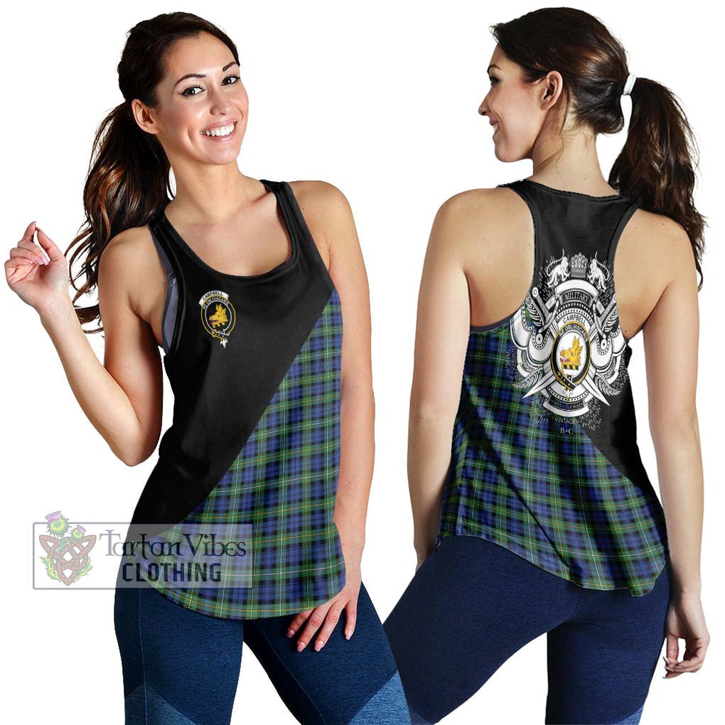 Campbell Argyll Ancient Tartan Women's Racerback Tanks with Family Crest and Military Logo Style 4XL - Tartanvibesclothing Shop