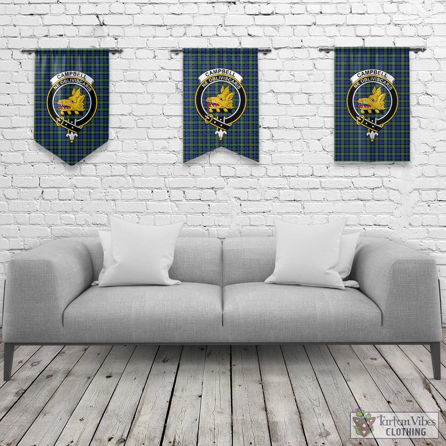 Tartan Vibes Clothing Campbell Argyll Ancient Tartan Gonfalon, Tartan Banner with Family Crest