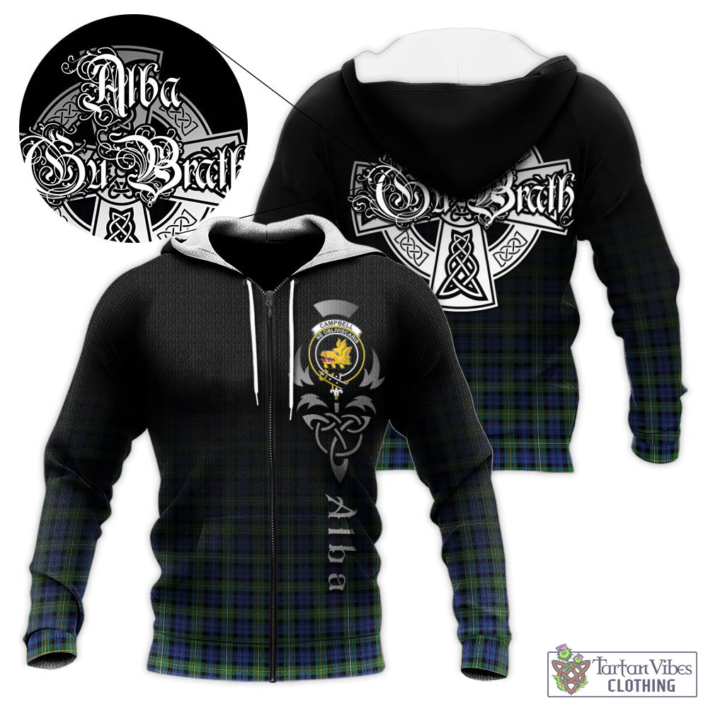 Tartan Vibes Clothing Campbell Argyll Ancient Tartan Knitted Hoodie Featuring Alba Gu Brath Family Crest Celtic Inspired