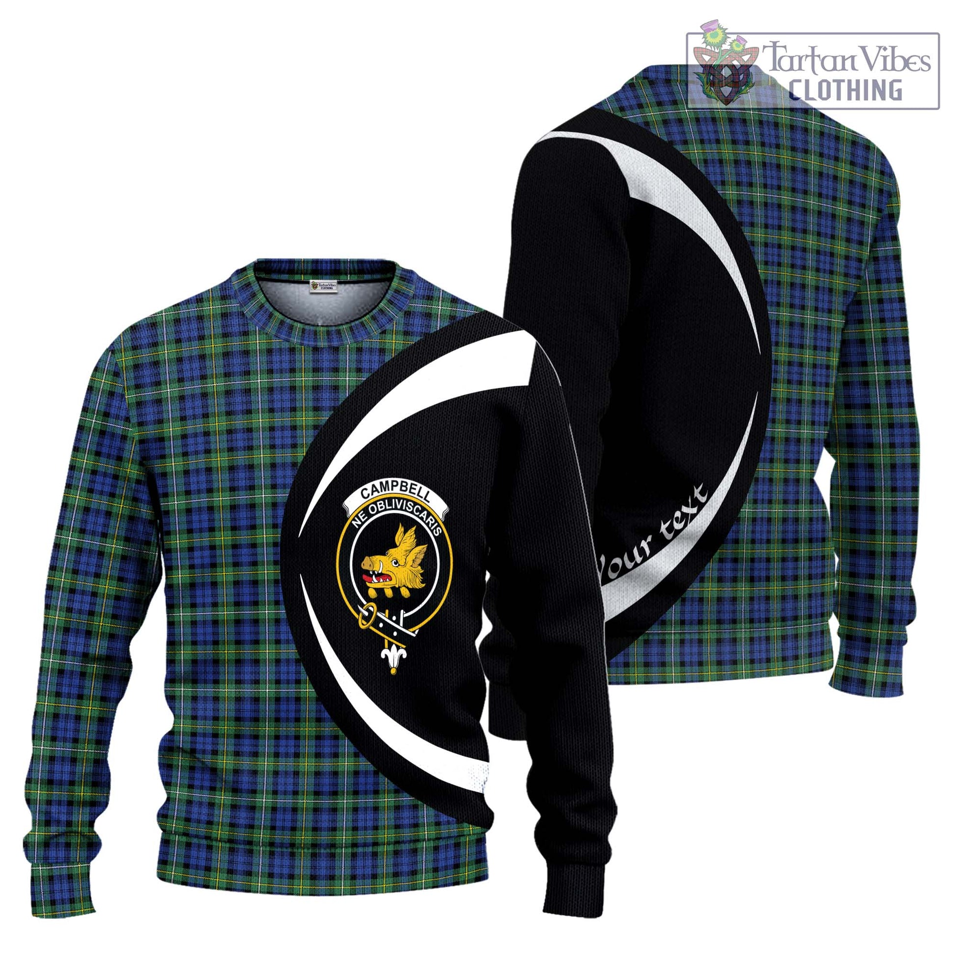 Campbell Argyll Ancient Tartan Ugly Sweater with Family Crest Circle Style Unisex - Tartan Vibes Clothing