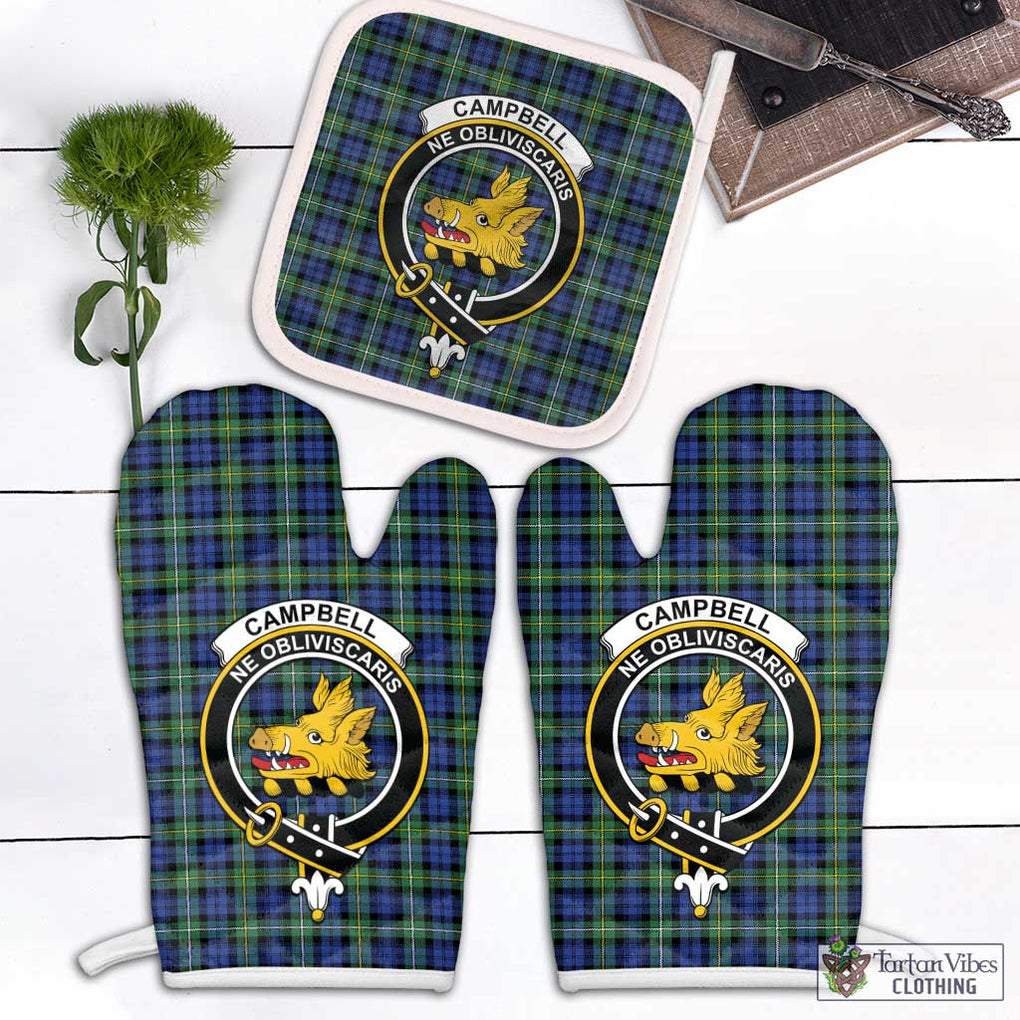 Campbell Argyll Ancient Tartan Combo Oven Mitt & Pot-Holder with Family Crest Combo 1 Oven Mitt & 1 Pot-Holder White - Tartan Vibes Clothing