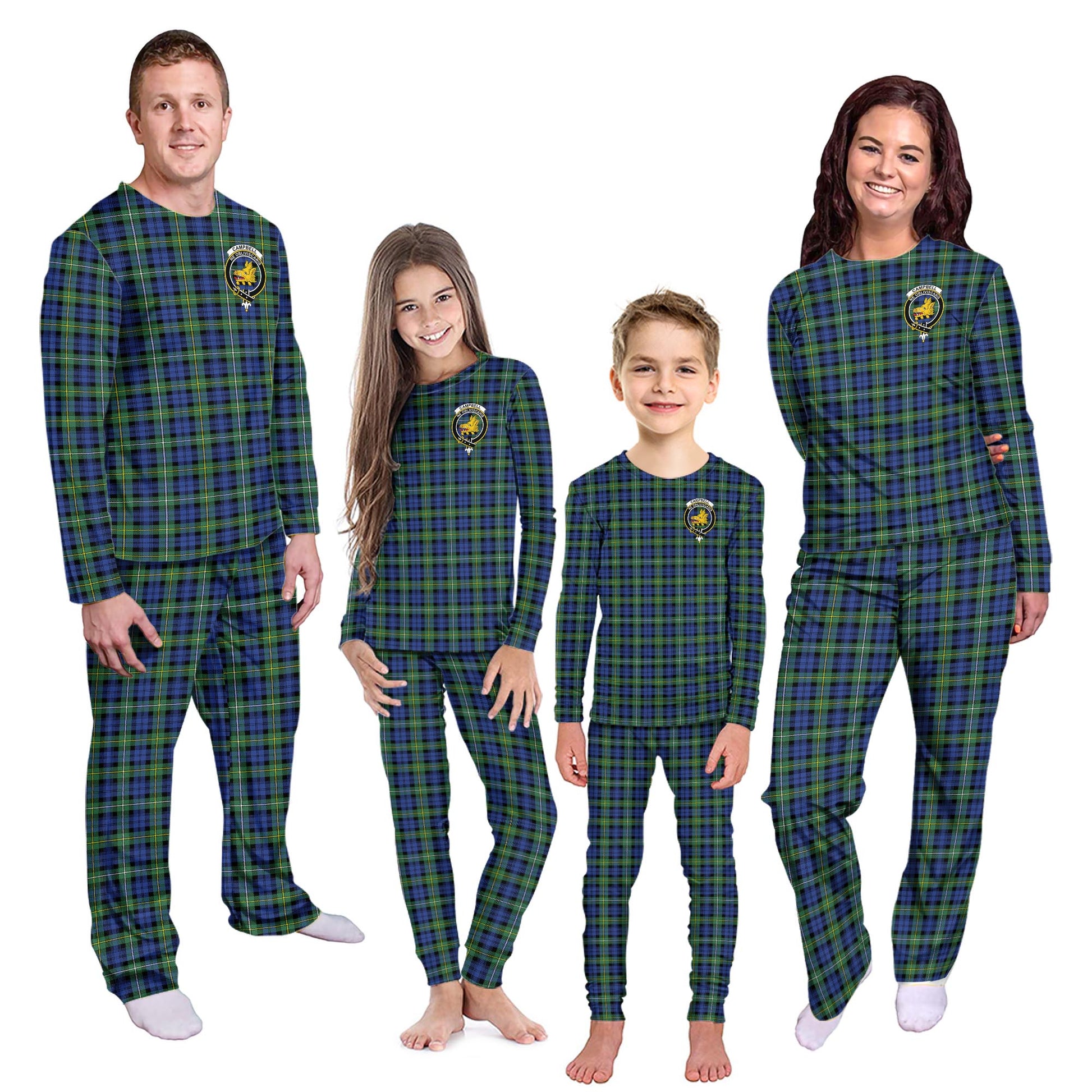 Campbell Argyll Ancient Tartan Pajamas Family Set with Family Crest - Tartanvibesclothing