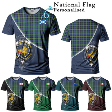 Campbell Argyll Ancient Tartan T-Shirt with Personalised National Flag and Family Crest Half Style