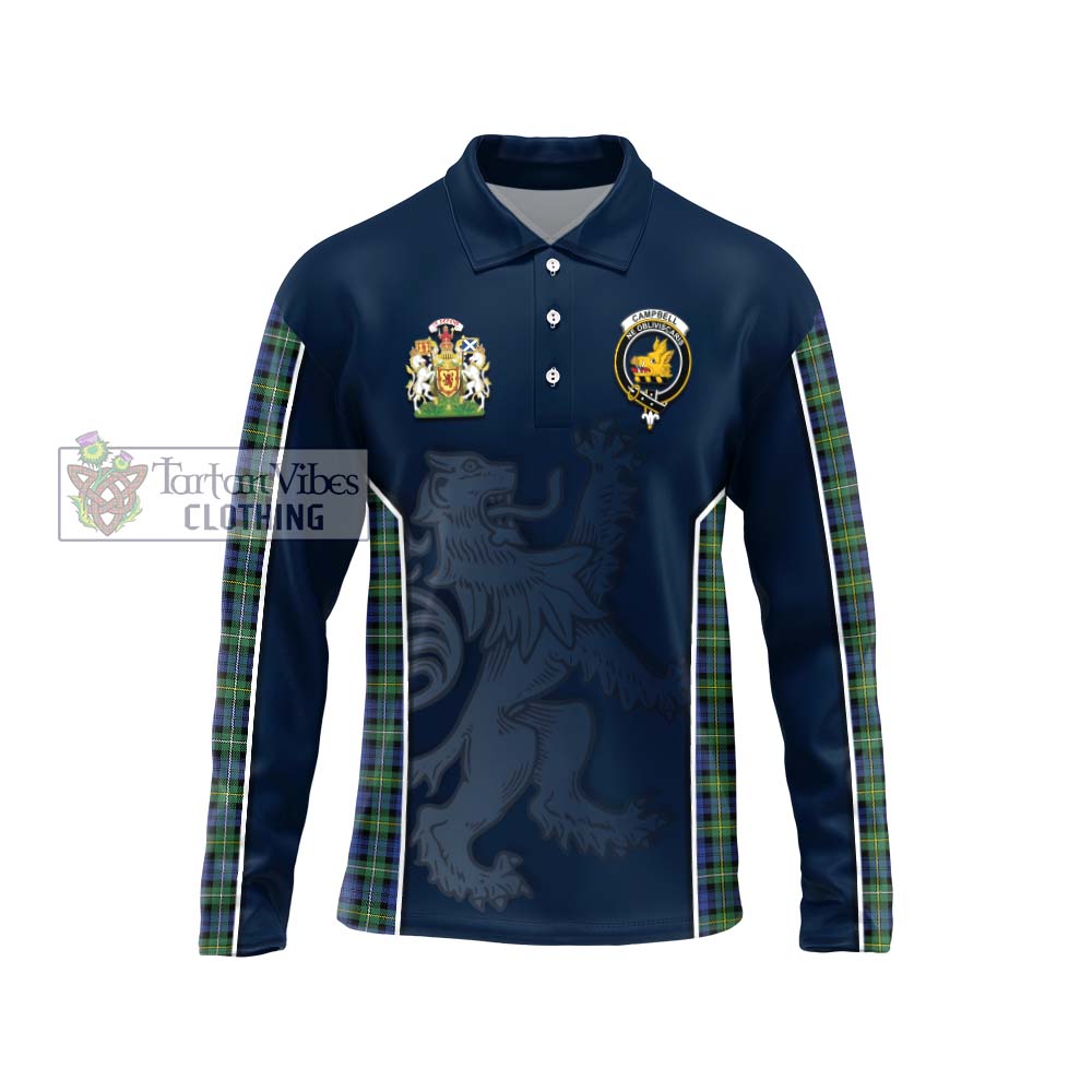 Campbell Argyll Ancient Tartan Long Sleeve Polo Shirt with Family Crest and Lion Rampant Vibes Sport Style Unisex - Tartan Vibes Clothing