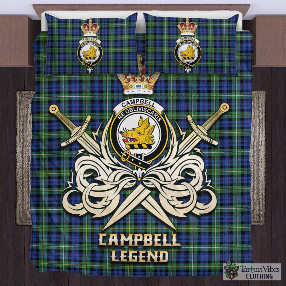 Tartan Vibes Clothing Campbell Argyll Ancient Tartan Bedding Set with Clan Crest and the Golden Sword of Courageous Legacy