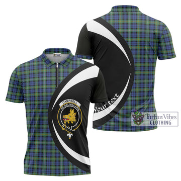 Campbell Argyll Ancient Tartan Zipper Polo Shirt with Family Crest Circle Style