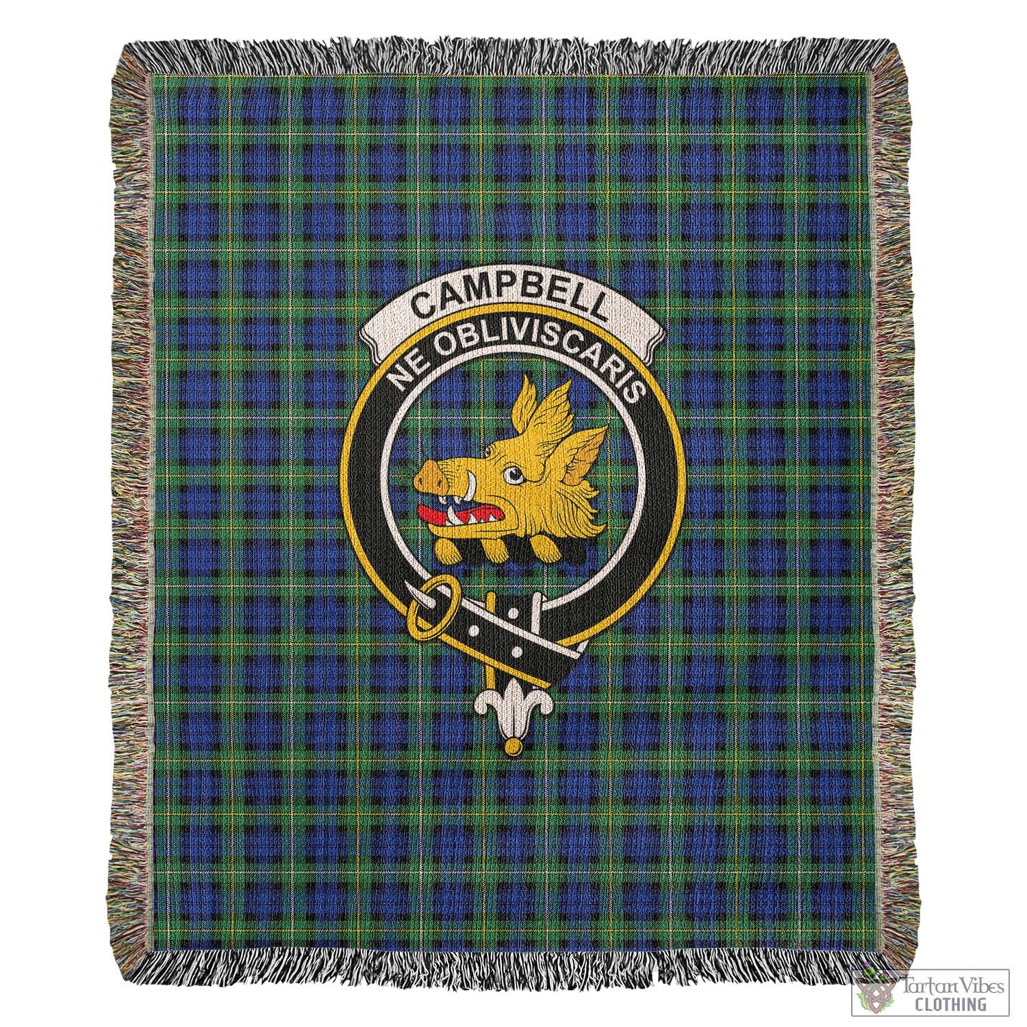 Tartan Vibes Clothing Campbell Argyll Ancient Tartan Woven Blanket with Family Crest