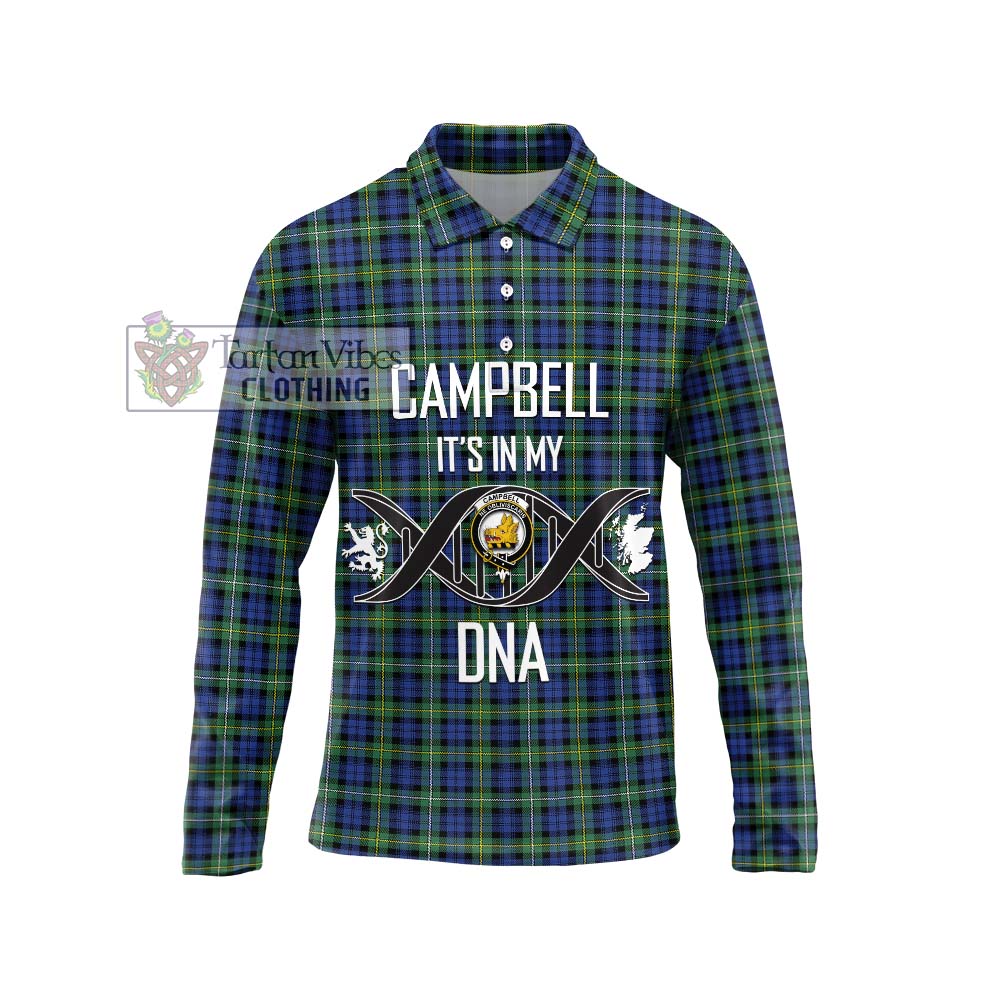 Campbell Argyll Ancient Tartan Long Sleeve Polo Shirt with Family Crest DNA In Me Style Unisex - Tartanvibesclothing Shop