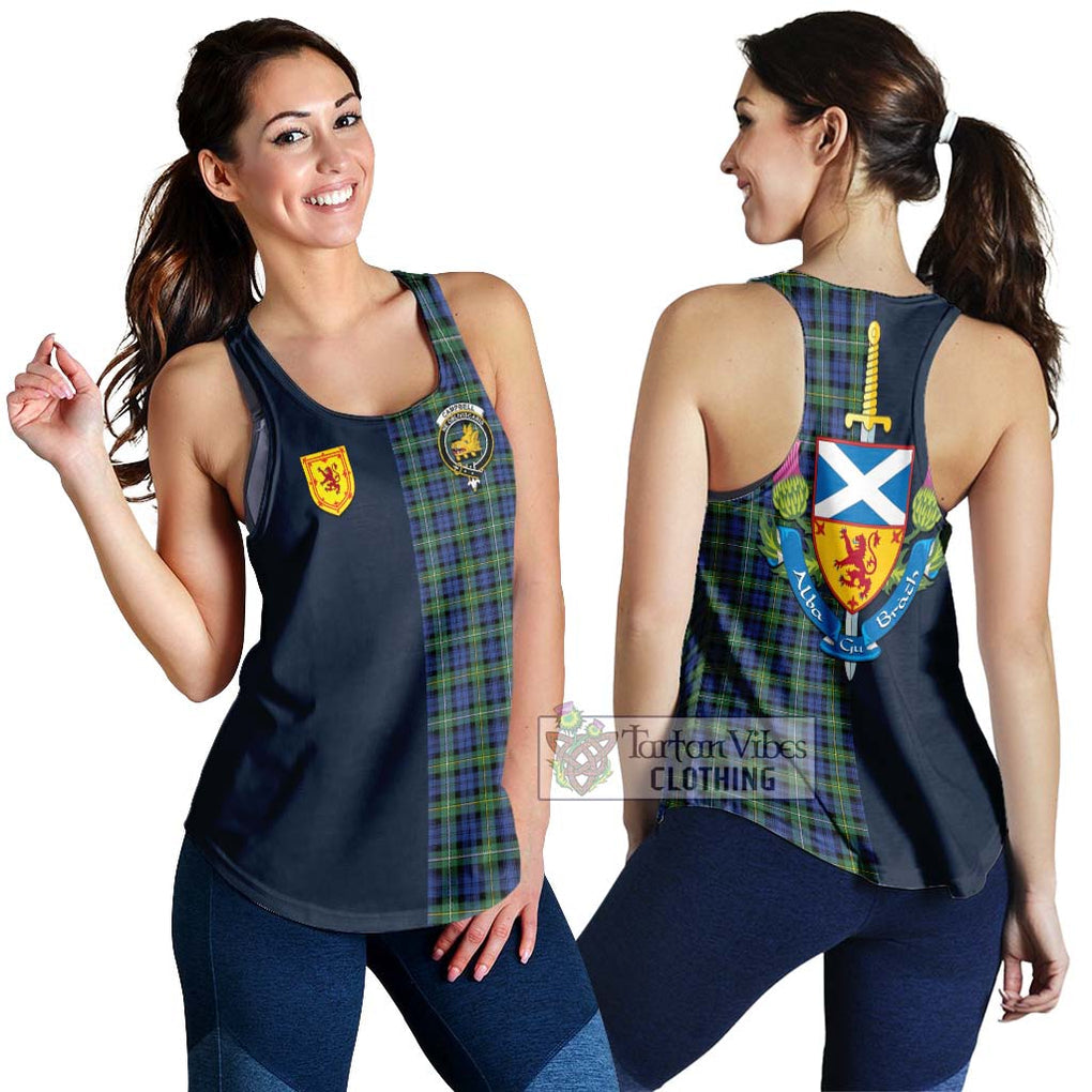 Tartan Vibes Clothing Campbell Argyll Ancient Tartan Women's Racerback Tanks with Scottish Lion Royal Arm Half Style