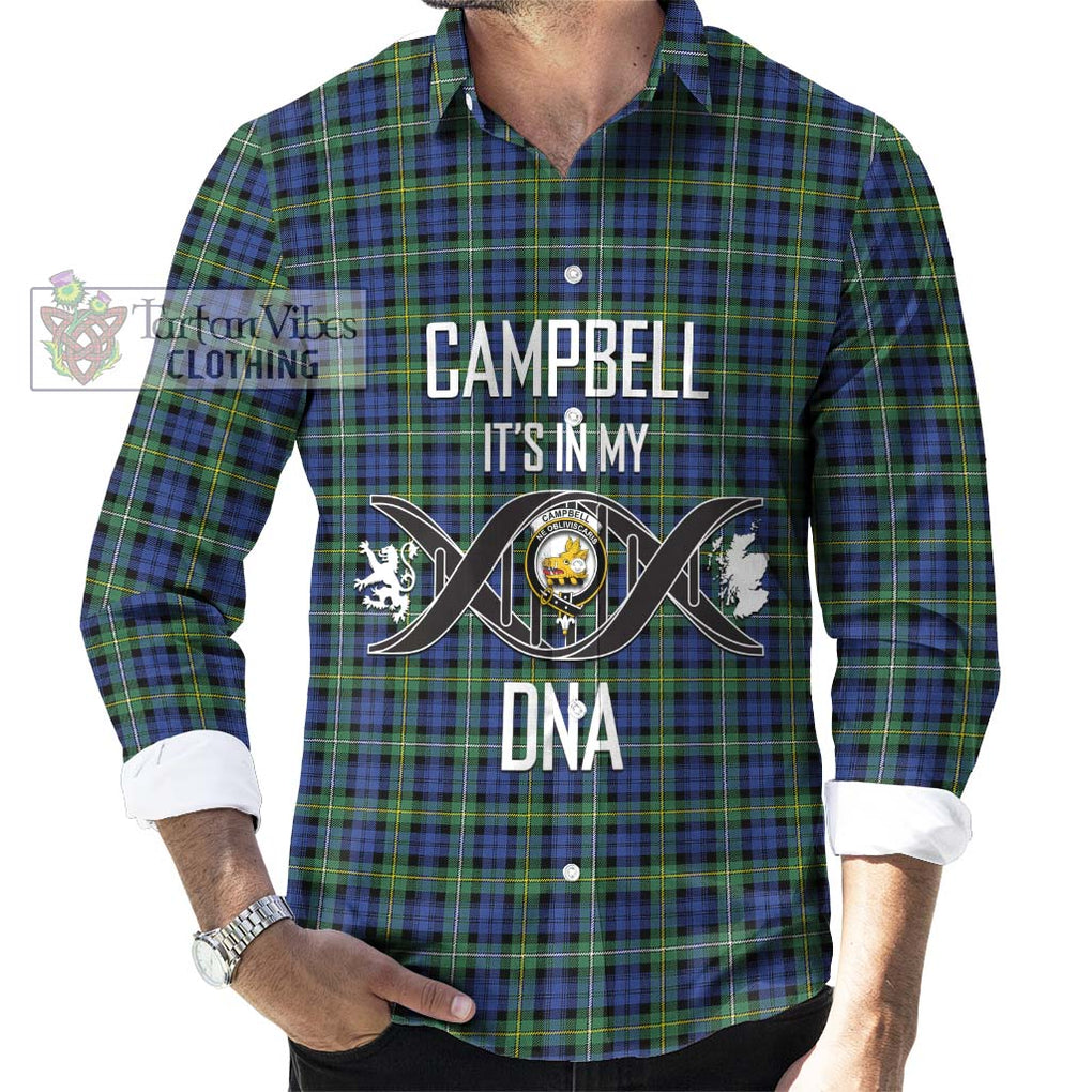 Campbell Argyll Ancient Tartan Long Sleeve Button Shirt with Family Crest DNA In Me Style Men's Shirt S - Tartanvibesclothing Shop