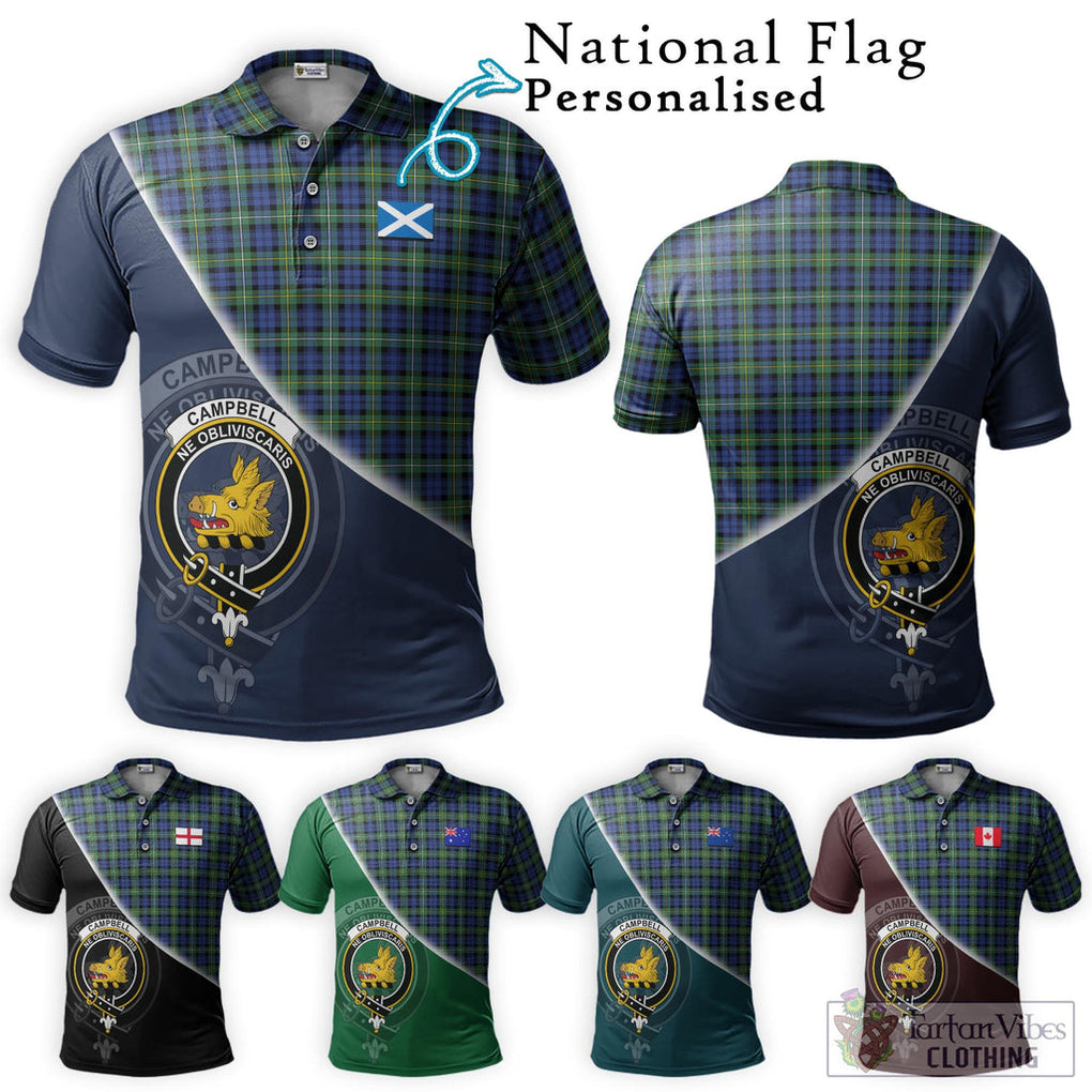 Campbell Argyll Ancient Tartan Polo Shirt with Personalised National Flag and Family Crest Half Style Maroon - Tartanvibesclothing Shop