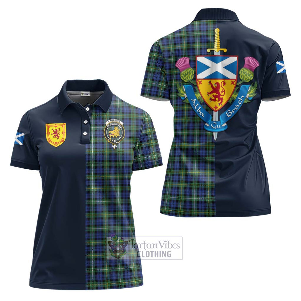 Tartan Vibes Clothing Campbell Argyll Ancient Tartan Women's Polo Shirt with Scottish Lion Royal Arm Half Style