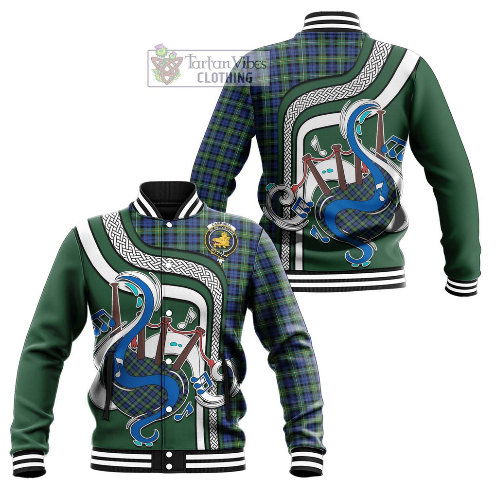 Tartan Vibes Clothing Campbell Argyll Ancient Tartan Baseball Jacket with Epic Bagpipe Style