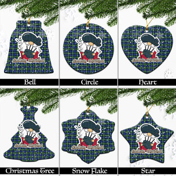 Campbell Argyll Ancient Tartan Christmas Ornaments with Scottish Gnome Playing Bagpipes