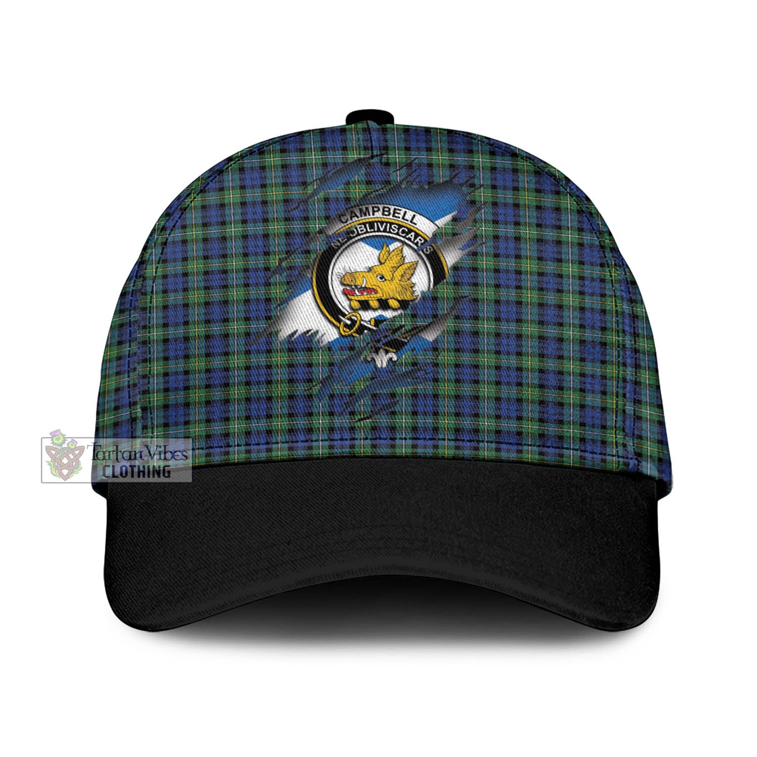Tartan Vibes Clothing Campbell Argyll Ancient Tartan Classic Cap with Family Crest In Me Style