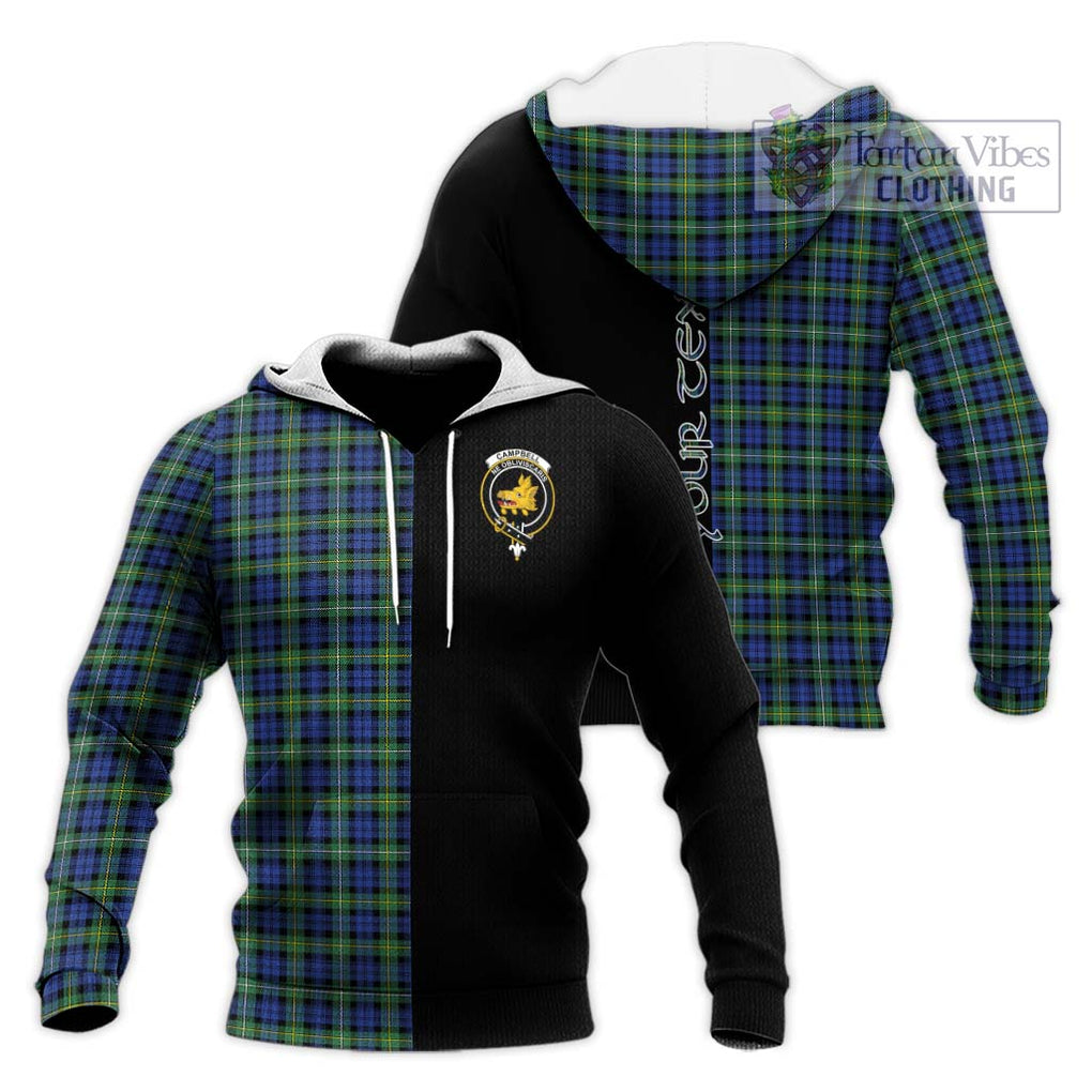 Campbell Argyll Ancient Tartan Knitted Hoodie with Family Crest and Half Of Me Style Unisex Knitted Pullover Hoodie - Tartanvibesclothing Shop