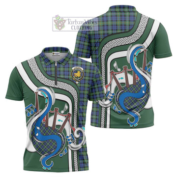 Campbell Argyll Ancient Tartan Zipper Polo Shirt with Epic Bagpipe Style