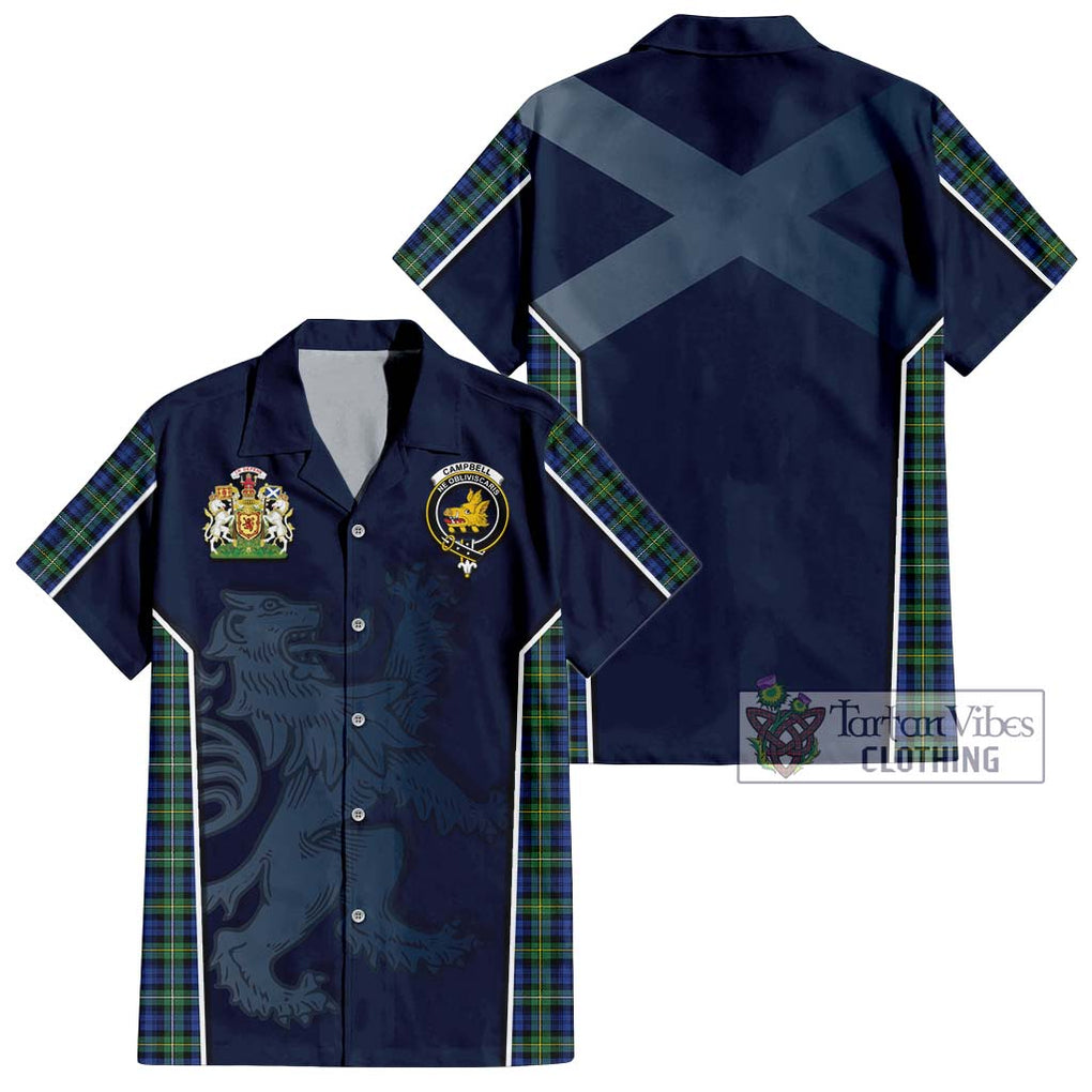 Campbell Argyll Ancient Tartan Short Sleeve Button Shirt with Family Crest and Lion Rampant Vibes Sport Style Kid - Tartan Vibes Clothing