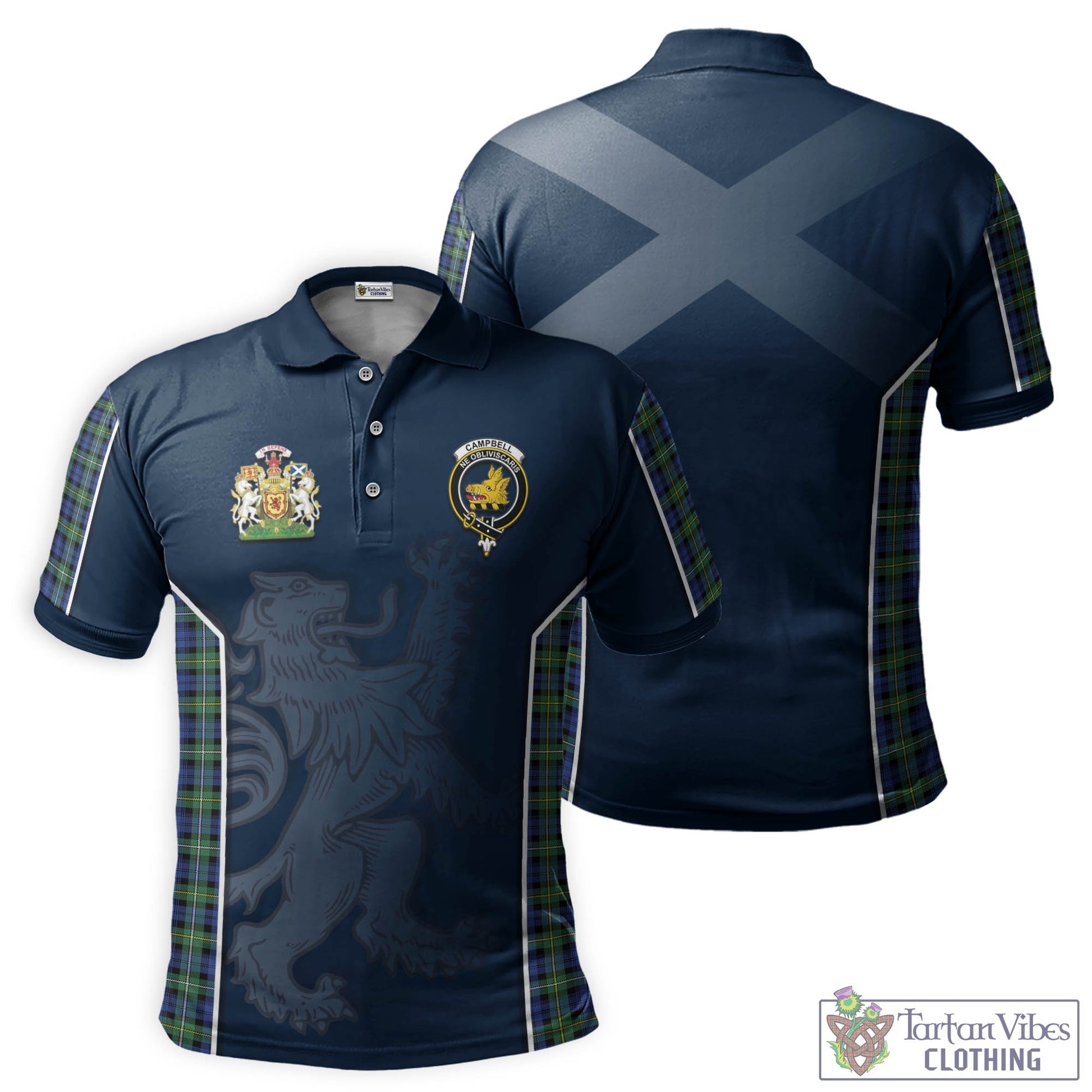 Tartan Vibes Clothing Campbell Argyll Ancient Tartan Men's Polo Shirt with Family Crest and Lion Rampant Vibes Sport Style