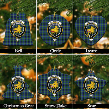 Campbell Argyll Ancient Tartan Christmas Ceramic Ornaments with Family Crest