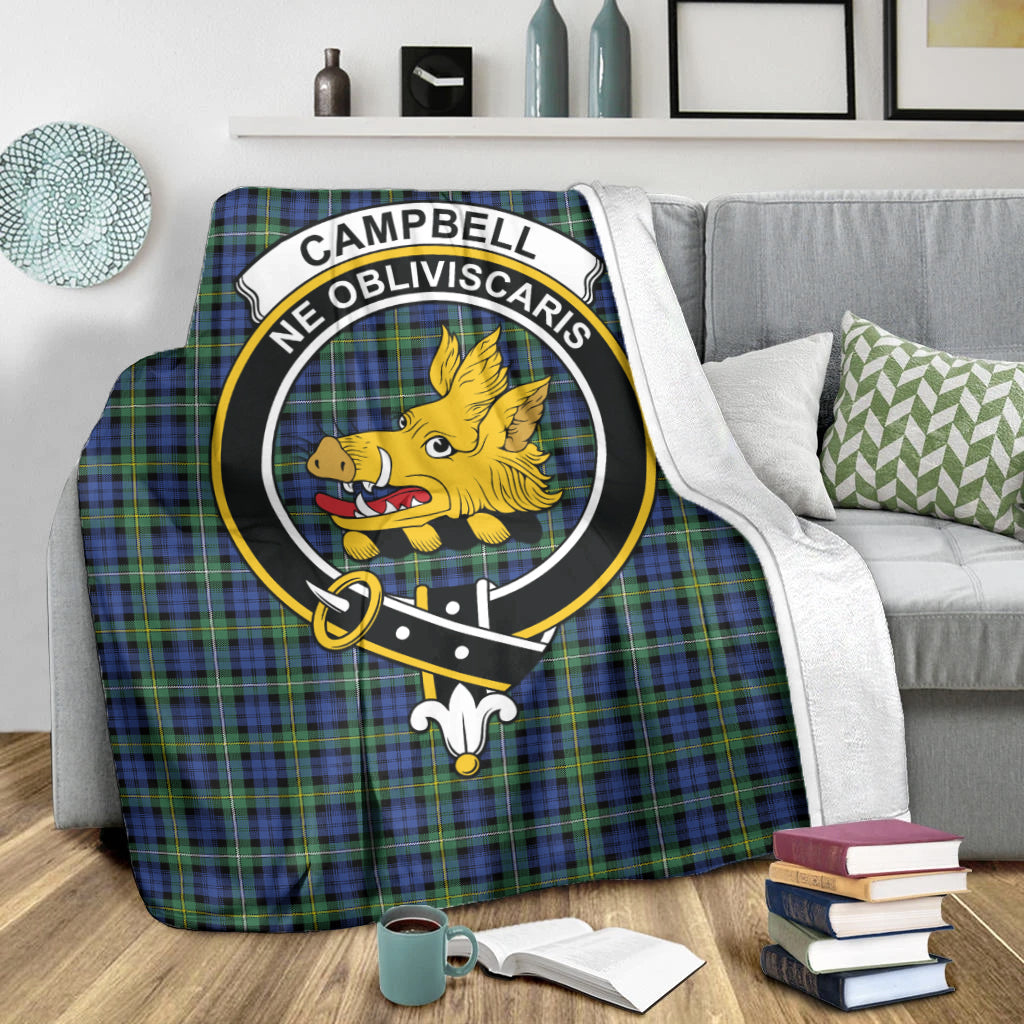 Campbell Argyll Ancient Tartan Blanket with Family Crest X-Large 59 x 79 inches 150 x 200 cm - Tartan Vibes Clothing