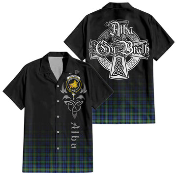 Campbell Argyll Ancient Tartan Short Sleeve Button Up Featuring Alba Gu Brath Family Crest Celtic Inspired