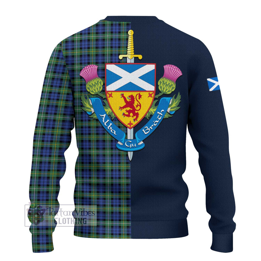 Tartan Vibes Clothing Campbell Argyll Ancient Tartan Knitted Sweater with Scottish Lion Royal Arm Half Style