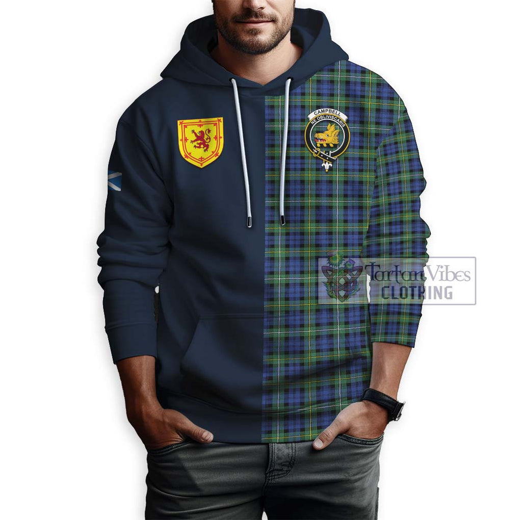 Tartan Vibes Clothing Campbell Argyll Ancient Tartan Hoodie with Scottish Lion Royal Arm Half Style