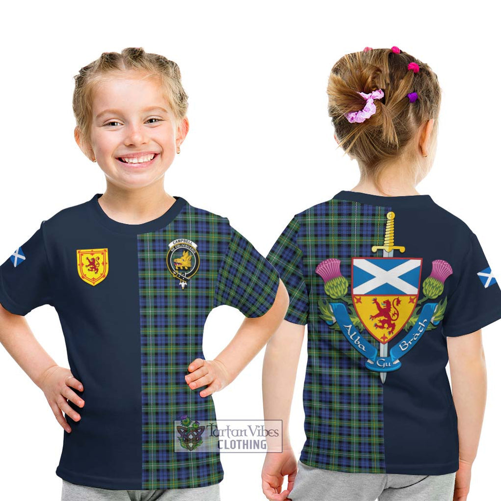 Tartan Vibes Clothing Campbell Argyll Ancient Tartan Kid T-Shirt with Scottish Lion Royal Arm Half Style