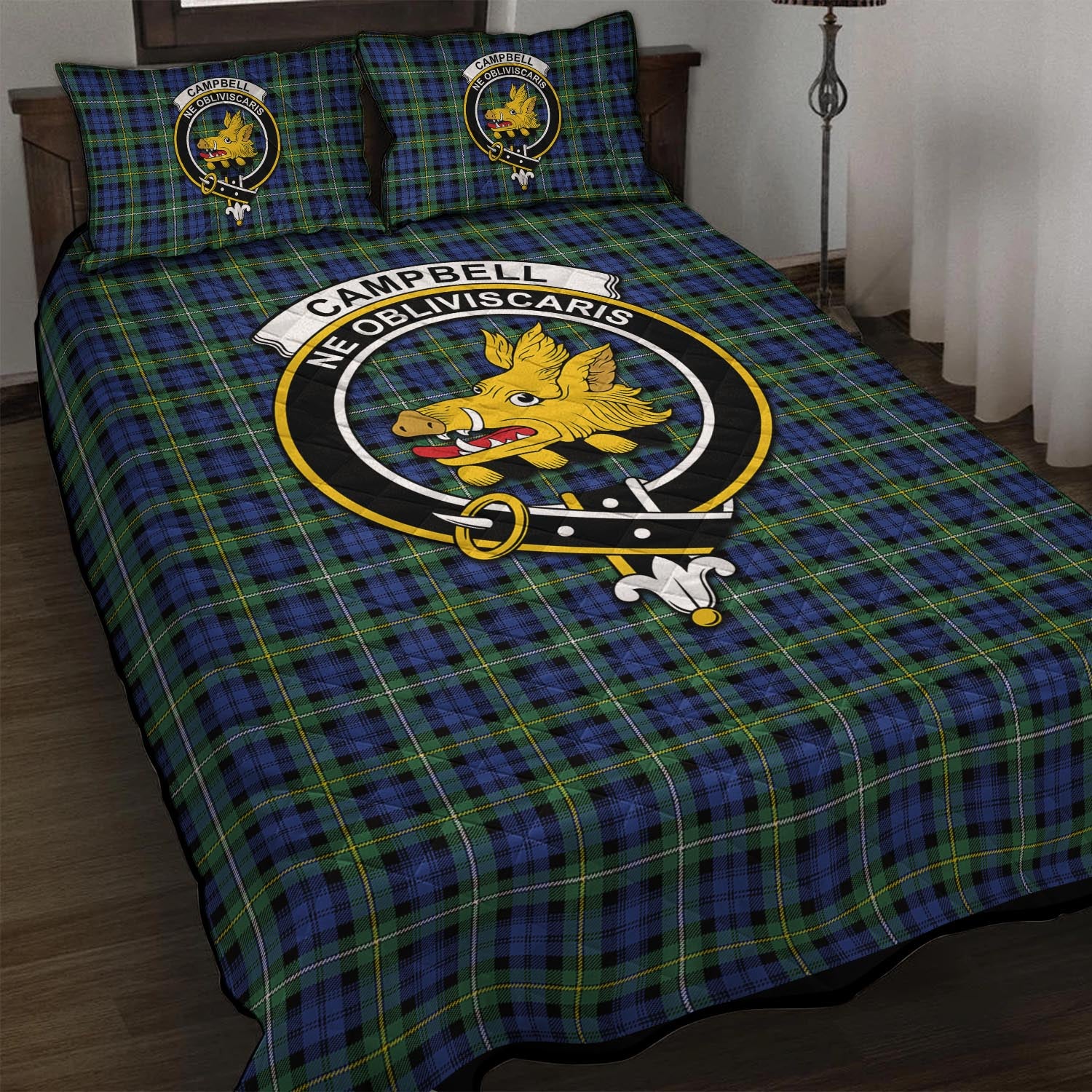 Campbell Argyll Ancient Tartan Quilt Bed Set with Family Crest - Tartanvibesclothing