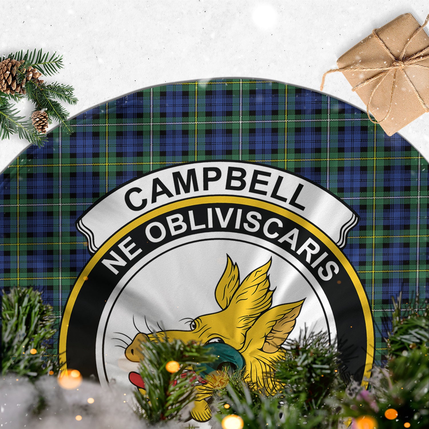 Campbell Argyll Ancient Tartan Christmas Tree Skirt with Family Crest - Tartanvibesclothing