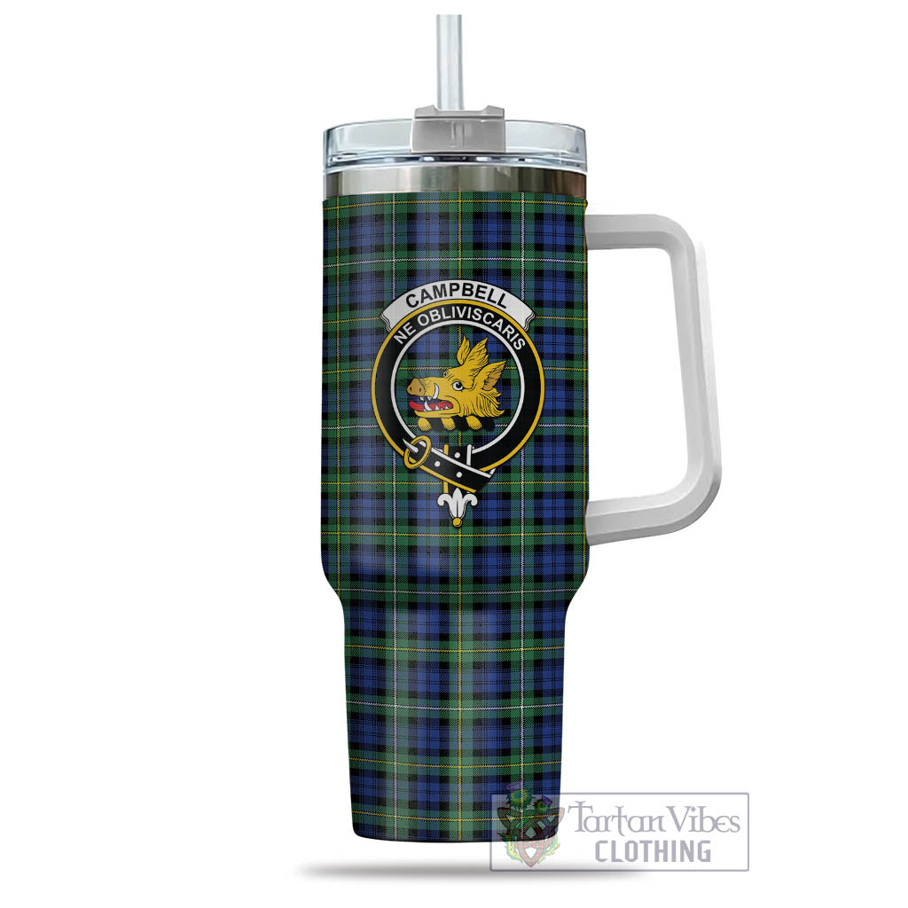 Tartan Vibes Clothing Campbell Argyll Ancient Tartan and Family Crest Tumbler with Handle