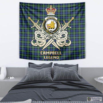 Campbell Argyll Ancient Tartan Tapestry with Clan Crest and the Golden Sword of Courageous Legacy