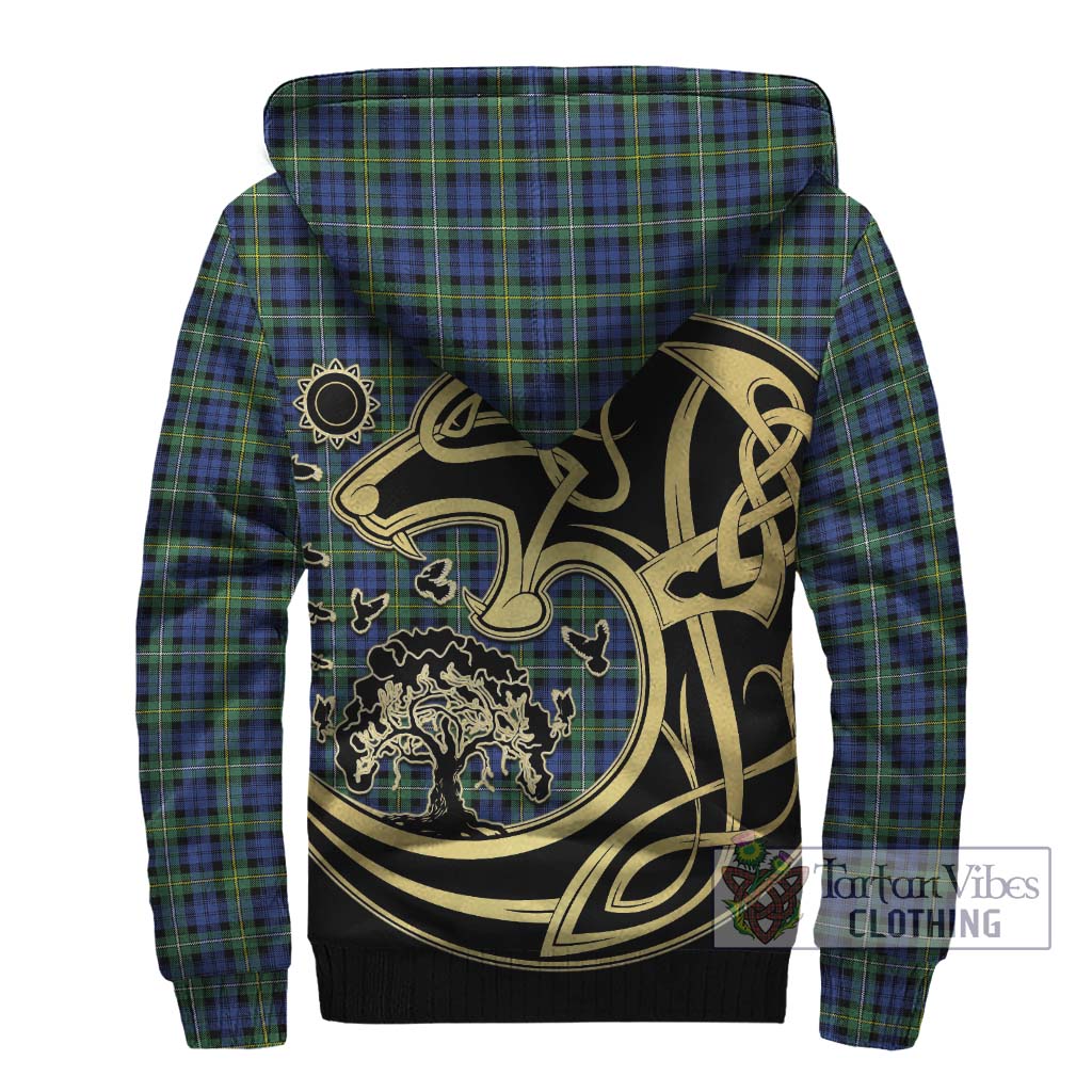 Tartan Vibes Clothing Campbell Argyll Ancient Tartan Sherpa Hoodie with Family Crest Celtic Wolf Style