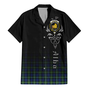 Campbell Argyll Ancient Tartan Short Sleeve Button Up Featuring Alba Gu Brath Family Crest Celtic Inspired