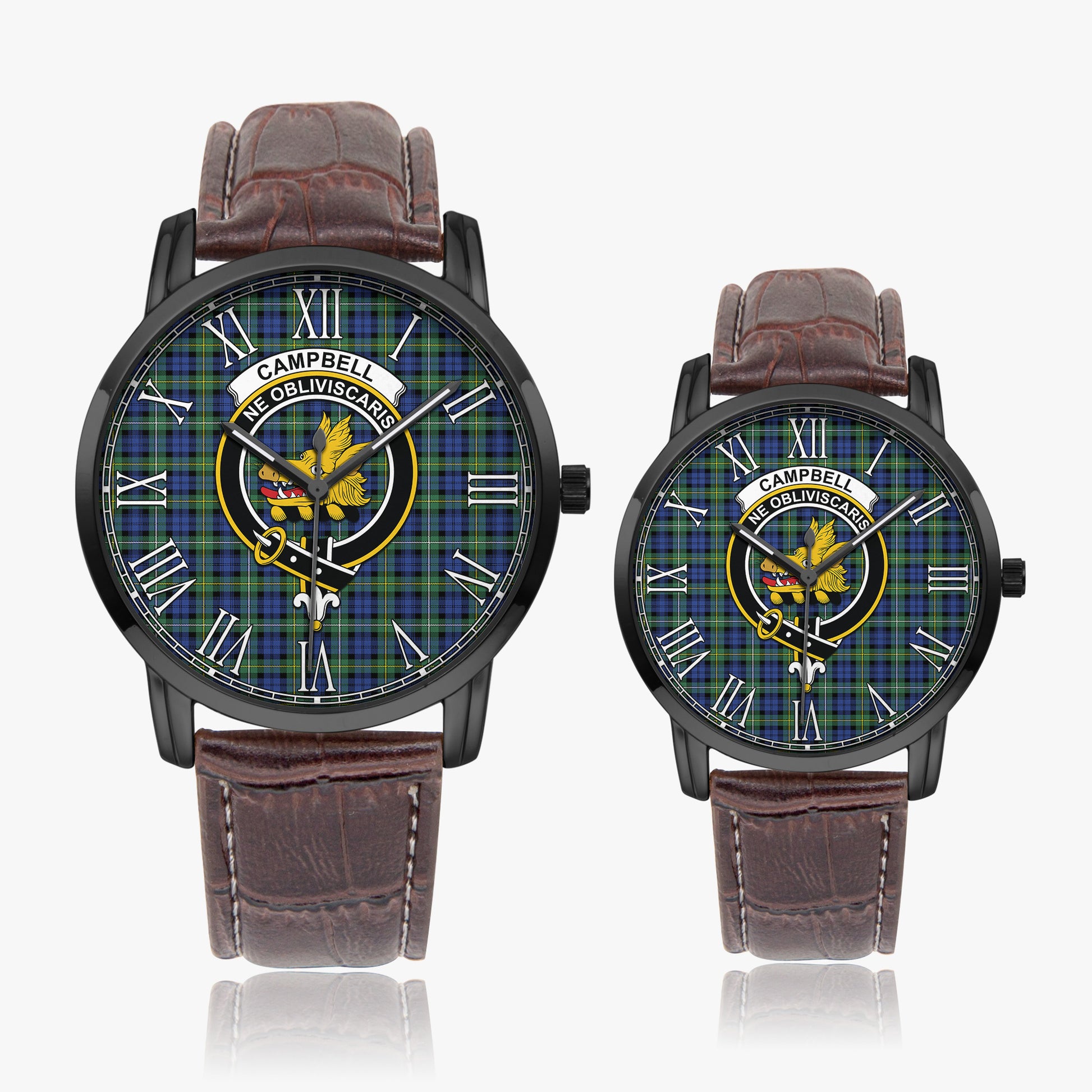 Campbell Argyll Ancient Tartan Family Crest Leather Strap Quartz Watch - Tartanvibesclothing