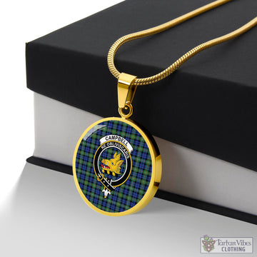 Campbell Argyll Ancient Tartan Circle Necklace with Family Crest