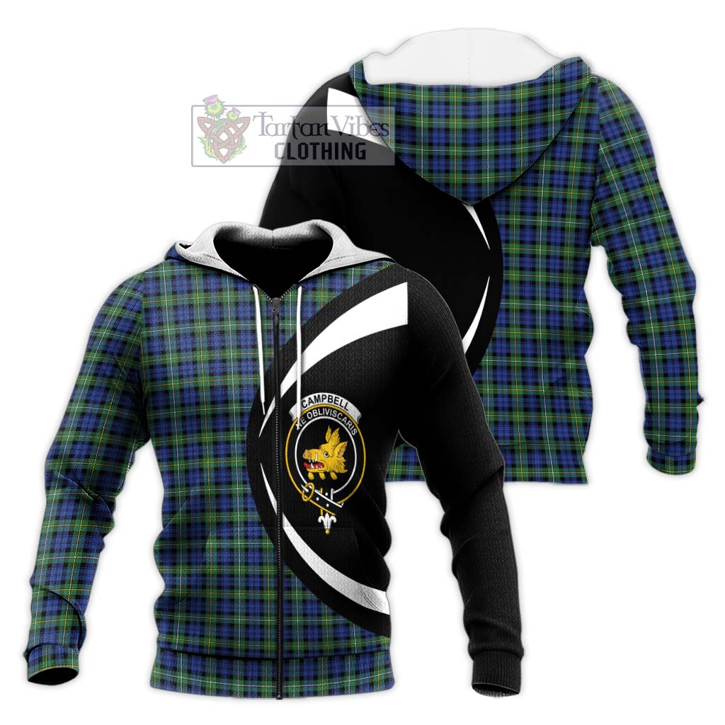 Campbell Argyll Ancient Tartan Knitted Hoodie with Family Crest Circle Style Unisex Knitted Zip Hoodie - Tartan Vibes Clothing