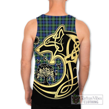 Campbell Argyll Ancient Tartan Men's Tank Top with Family Crest Celtic Wolf Style