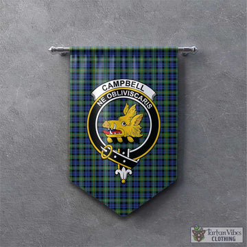 Campbell Argyll Ancient Tartan Gonfalon, Tartan Banner with Family Crest