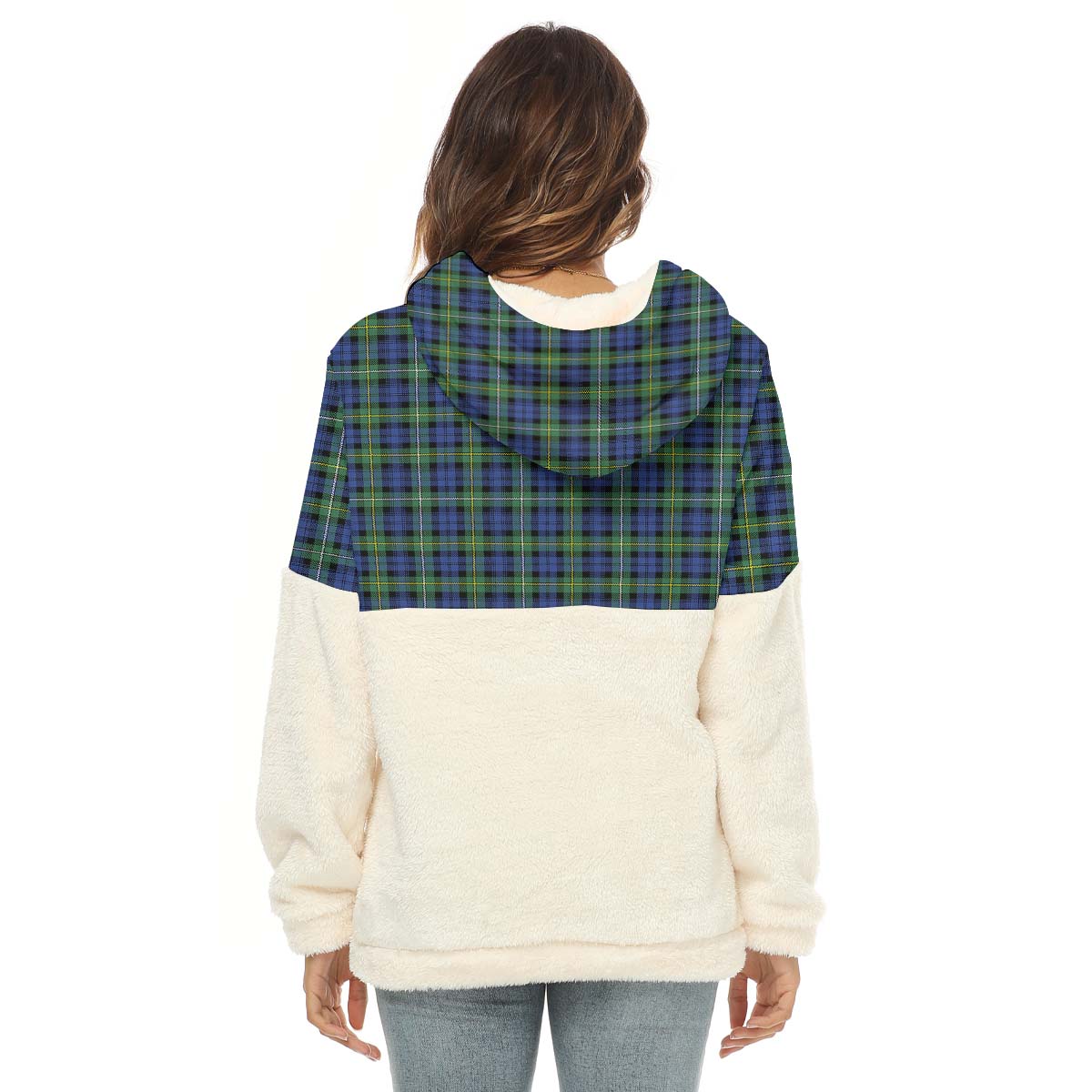 Campbell Argyll Ancient Tartan Women's Borg Fleece Hoodie With Half Zip with Family Crest - Tartanvibesclothing