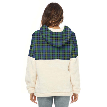 Campbell Argyll Ancient Tartan Women's Borg Fleece Hoodie With Half Zip with Family Crest