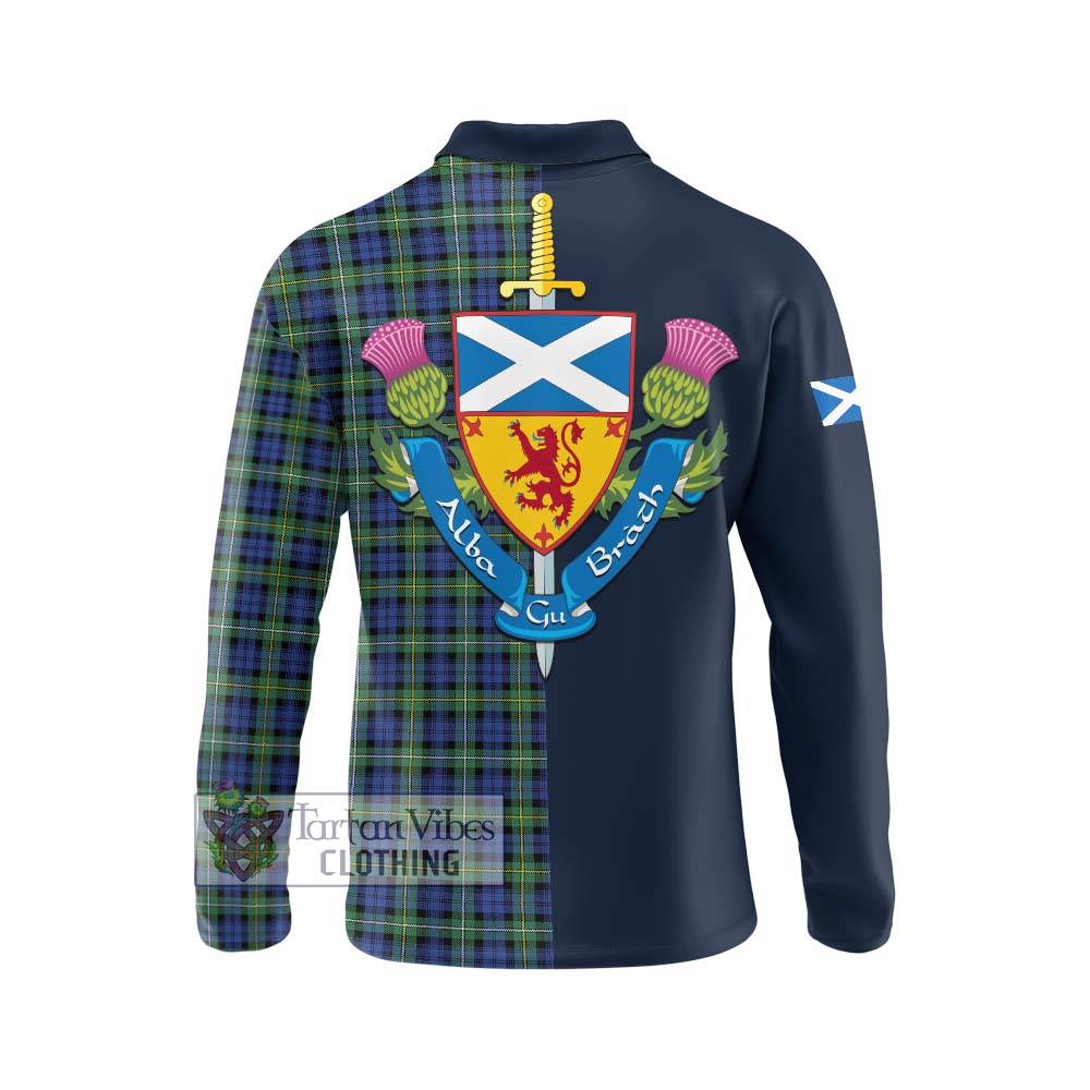 Tartan Vibes Clothing Campbell Argyll Ancient Tartan Long Sleeve Polo Shirt with Scottish Lion Royal Arm Half Style