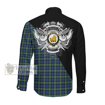 Campbell Argyll Ancient Tartan Long Sleeve Button Shirt with Family Crest and Military Logo Style