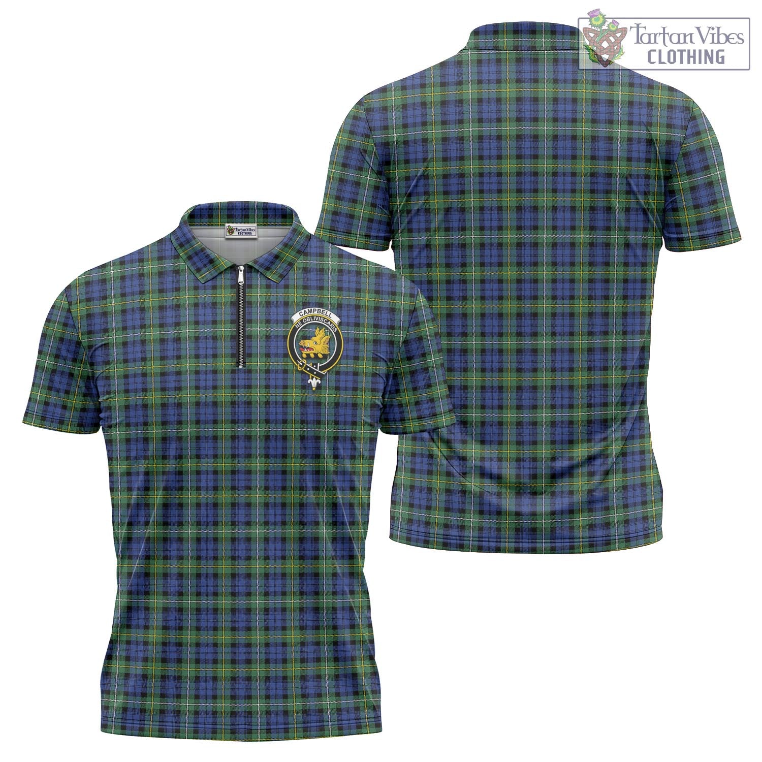 Tartan Vibes Clothing Campbell Argyll Ancient Tartan Zipper Polo Shirt with Family Crest